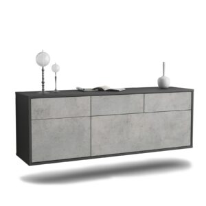 Lowboard Tulsa | hängend | Korpus Anthrazit | Front in Beton Optik | 136x49x35cm (BxHxT)