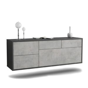 Lowboard Minneapolis | hängend | Korpus Anthrazit | Front in Beton Optik | 136x49x35cm (BxHxT)