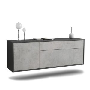 Lowboard Colorado Springs | hängend | Korpus Anthrazit | Front in Beton Optik | 136x49x35cm (BxHxT)