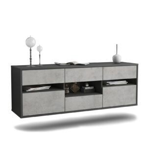 Lowboard Arlington | hängend | Korpus Anthrazit | Front in Beton Optik | 136x49x35cm (BxHxT)