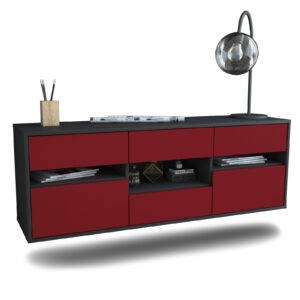 Lowboard Arlington | hängend | Korpus Anthrazit | Front in Bordeaux | 136x49x35cm (BxHxT)