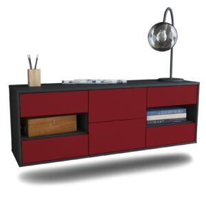 Lowboard Wichita | hängend | Korpus Anthrazit | Front in Bordeaux | 136x49x35cm (BxHxT)
