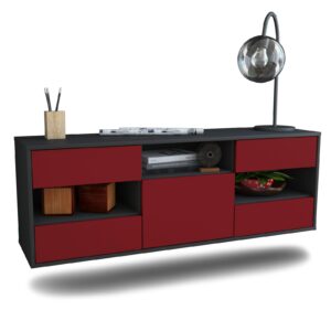 Lowboard St. Louis | hängend | Korpus Anthrazit | Front in Bordeaux | 136x49x35cm (BxHxT)