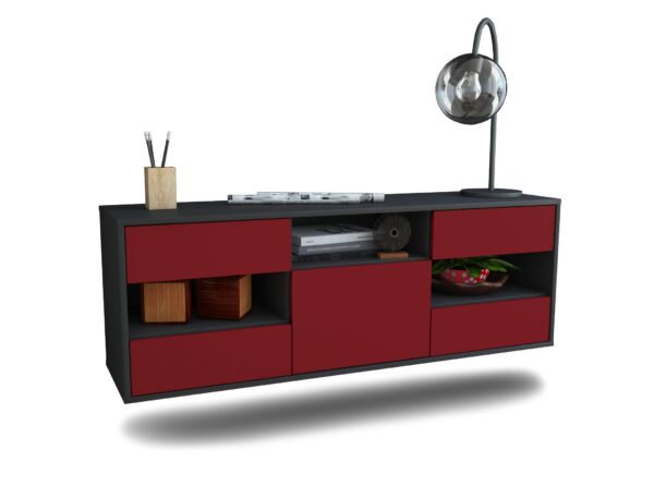 Lowboard St. Louis | hängend | Korpus Anthrazit | Front in Bordeaux | 136x49x35cm (BxHxT)
