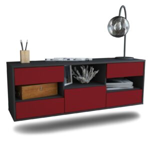 Lowboard Santa Ana | hängend | Korpus Anthrazit | Front in Bordeaux | 136x49x35cm (BxHxT)