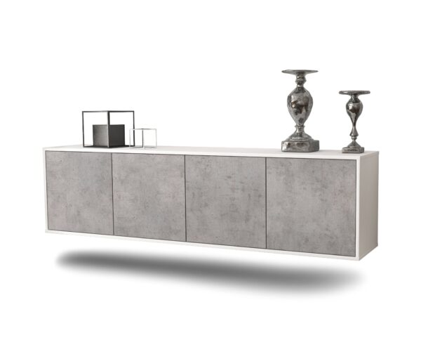 Lowboard Anaheim | hängend | Korpus Weiß | Front in Beton Optik | 180x49x35cm (BxHxT)