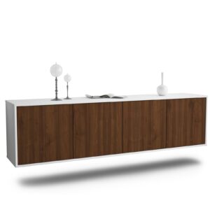 Lowboard Anaheim | hängend | Korpus Weiß | Front in Walnuss Holz Optik | 180x49x35cm (BxHxT)