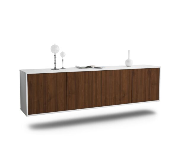 Lowboard Anaheim | hängend | Korpus Weiß | Front in Walnuss Holz Optik | 180x49x35cm (BxHxT)