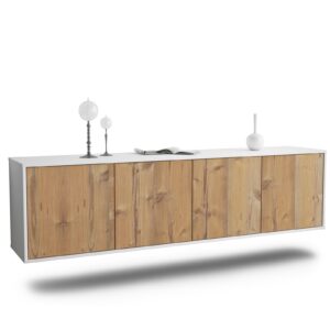Lowboard Anaheim | hängend | Korpus Weiß | Front in Pinie Holz Optik | 180x49x35cm (BxHxT)