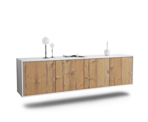 Lowboard Anaheim | hängend | Korpus Weiß | Front in Pinie Holz Optik | 180x49x35cm (BxHxT)