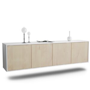 Lowboard Anaheim | hängend | Korpus Weiß | Front in Zeder Holz Optik | 180x49x35cm (BxHxT)