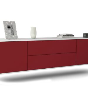 Lowboard Cincinnati | hängend | Korpus Weiß | Front in Bordeaux | 180x49x35cm (BxHxT)