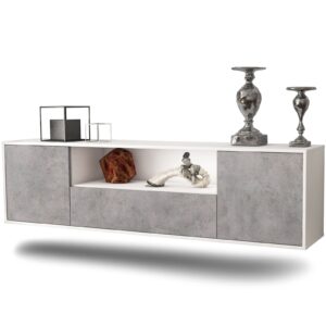 Lowboard Bakersfield | hängend | Korpus Weiß | Front in Beton Optik | 180x49x35cm (BxHxT)