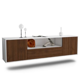 Lowboard Bakersfield | hängend | Korpus Weiß | Front in Walnuss Holz Optik | 180x49x35cm (BxHxT)
