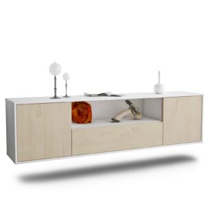 Lowboard Bakersfield | hängend | Korpus Weiß | Front in Zeder Holz Optik | 180x49x35cm (BxHxT)