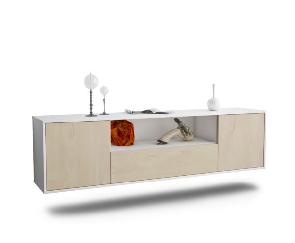 Lowboard Bakersfield | hängend | Korpus Weiß | Front in Zeder Holz Optik | 180x49x35cm (BxHxT)