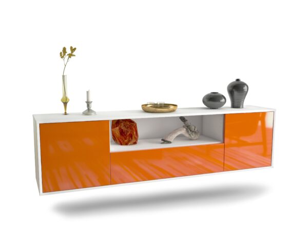 Lowboard Bakersfield | hängend | Korpus Weiß | Front in Hochglanz Orange | 180x49x35cm (BxHxT)