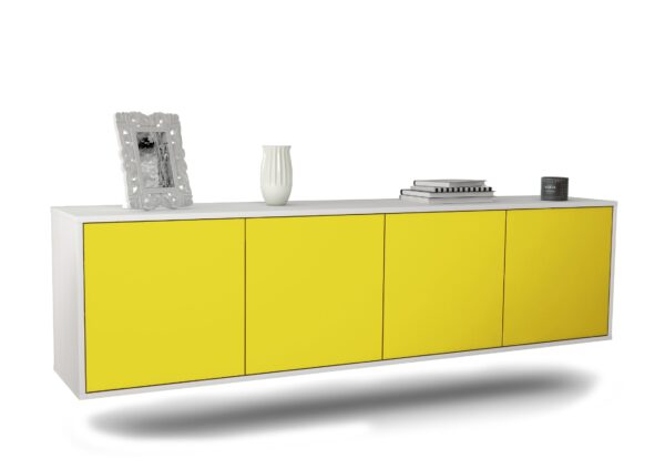 Lowboard Bakersfield | hängend | Korpus Weiß | Front in Gelb | 180x49x35cm (BxHxT)