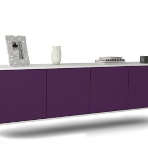 Lowboard Bakersfield | hängend | Korpus Weiß | Front in Lila | 180x49x35cm (BxHxT)