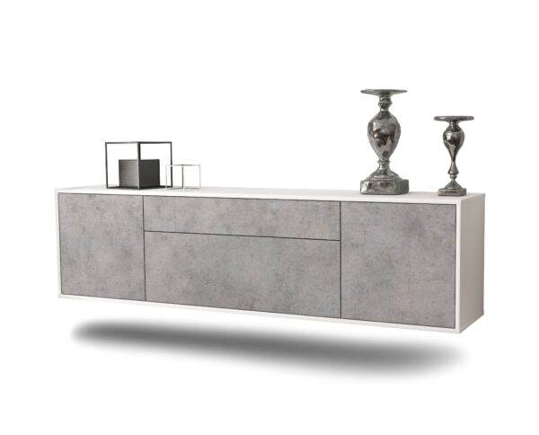 Lowboard Aurora | hängend | Korpus Weiß | Front in Beton Optik | 180x49x35cm (BxHxT)