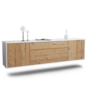 Lowboard Aurora | hängend | Korpus Weiß | Front in Pinie Holz Optik | 180x49x35cm (BxHxT)