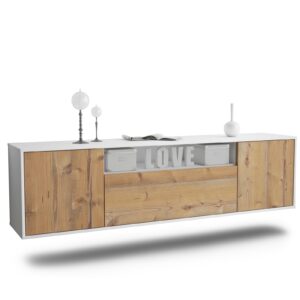 Lowboard Pittsburgh | hängend | Korpus Weiß | Front in Pinie Holz Optik | 180x49x35cm (BxHxT)