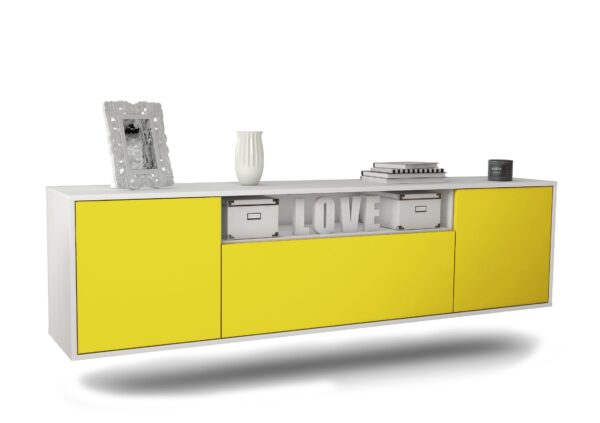 Lowboard Pittsburgh | hängend | Korpus Weiß | Front in Gelb | 180x49x35cm (BxHxT)