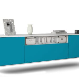 Lowboard Pittsburgh | hängend | Korpus Weiß | Front in Türkis | 180x49x35cm (BxHxT)