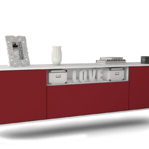 Lowboard Pittsburgh | hängend | Korpus Weiß | Front in Bordeaux | 180x49x35cm (BxHxT)