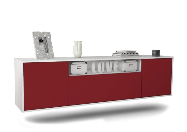 Lowboard Pittsburgh | hängend | Korpus Weiß | Front in Bordeaux | 180x49x35cm (BxHxT)