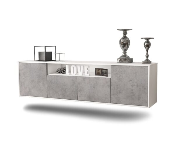 Lowboard Toledo | hängend | Korpus Weiß | Front in Beton Optik | 180x49x35cm (BxHxT)