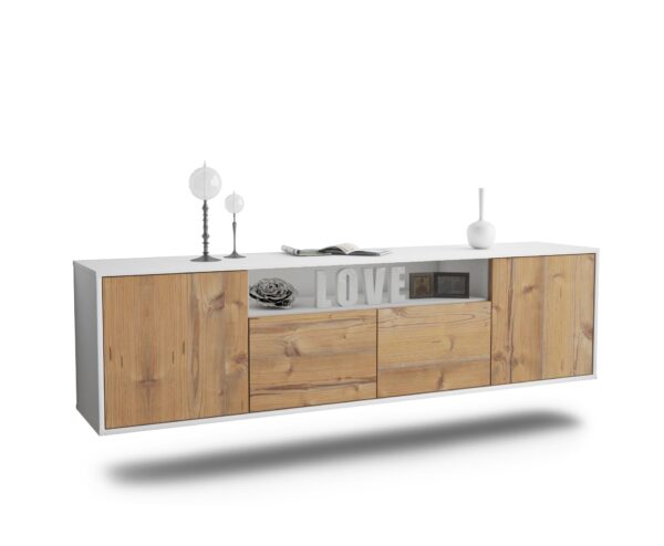 Lowboard Toledo | hängend | Korpus Weiß | Front in Pinie Holz Optik | 180x49x35cm (BxHxT)
