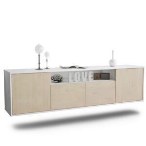 Lowboard Toledo | hängend | Korpus Weiß | Front in Zeder Holz Optik | 180x49x35cm (BxHxT)