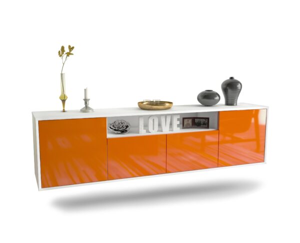 Lowboard Toledo | hängend | Korpus Weiß | Front in Hochglanz Orange | 180x49x35cm (BxHxT)