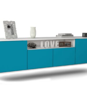 Lowboard Toledo | hängend | Korpus Weiß | Front in Türkis | 180x49x35cm (BxHxT)