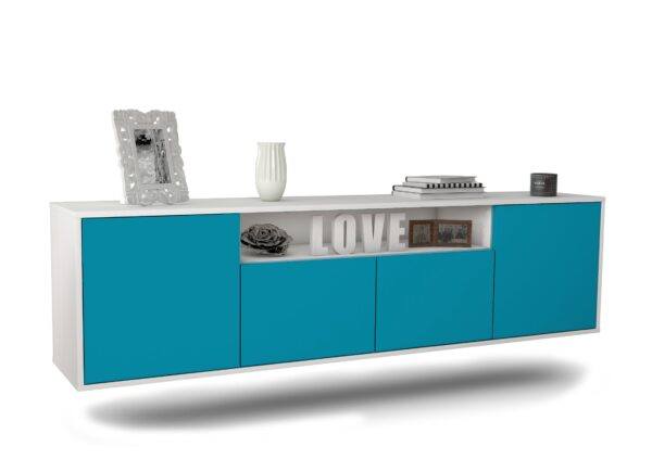 Lowboard Toledo | hängend | Korpus Weiß | Front in Türkis | 180x49x35cm (BxHxT)