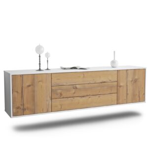 Lowboard Riverside | hängend | Korpus Weiß | Front in Pinie Holz Optik | 180x49x35cm (BxHxT)