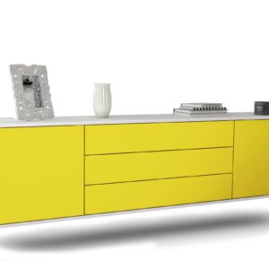 Lowboard Riverside | hängend | Korpus Weiß | Front in Gelb | 180x49x35cm (BxHxT)