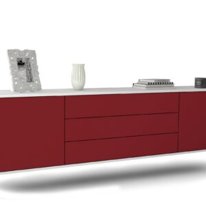 Lowboard Riverside | hängend | Korpus Weiß | Front in Bordeaux | 180x49x35cm (BxHxT)
