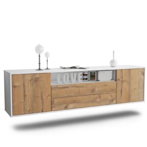 Lowboard Stockton | hängend | Korpus Weiß | Front in Pinie Holz Optik | 180x49x35cm (BxHxT)