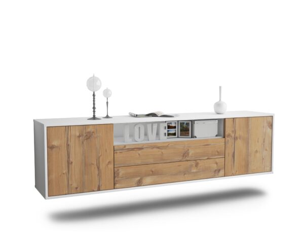 Lowboard Stockton | hängend | Korpus Weiß | Front in Pinie Holz Optik | 180x49x35cm (BxHxT)