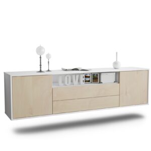 Lowboard Stockton | hängend | Korpus Weiß | Front in Zeder Holz Optik | 180x49x35cm (BxHxT)