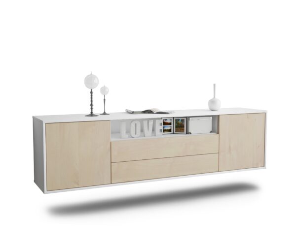 Lowboard Stockton | hängend | Korpus Weiß | Front in Zeder Holz Optik | 180x49x35cm (BxHxT)