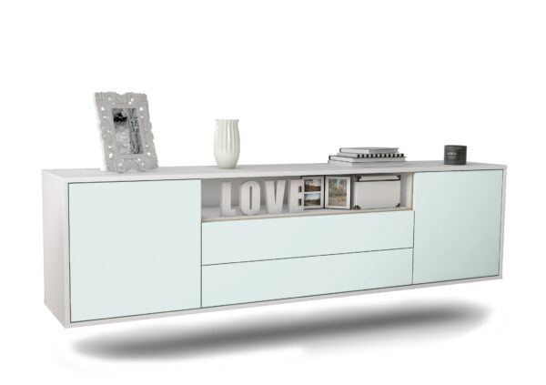 Lowboard Stockton | hängend | Korpus Weiß | Front in Mint | 180x49x35cm (BxHxT)
