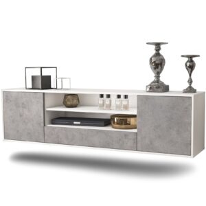 Lowboard Corpus Christi | hängend | Korpus Weiß | Front in Beton Optik | 180x49x35cm (BxHxT)