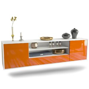 Lowboard Corpus Christi | hängend | Korpus Weiß | Front in Hochglanz Orange | 180x49x35cm (BxHxT)
