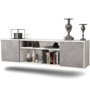 Lowboard Newark | hängend | Korpus Weiß | Front in Beton Optik | 180x49x35cm (BxHxT)