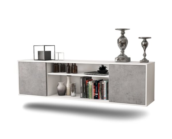 Lowboard Newark | hängend | Korpus Weiß | Front in Beton Optik | 180x49x35cm (BxHxT)