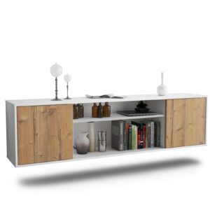 Lowboard Newark | hängend | Korpus Weiß | Front in Pinie Holz Optik | 180x49x35cm (BxHxT)