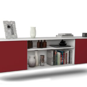 Lowboard Newark | hängend | Korpus Weiß | Front in Bordeaux | 180x49x35cm (BxHxT)